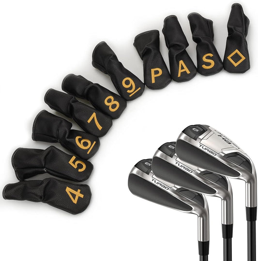 10pcs /Set Black Hybrid Iron Head Covers Protector with Large Gold No.