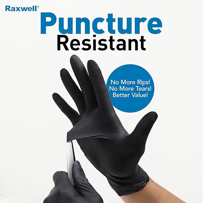 Raxwell Disposable Nitrile Gloves - Food Grade Heavy-Duty Puncture Resistant Black Gloves for Cooking & Food Service