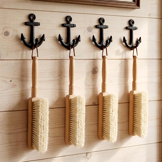 4 Pcs 11.8 Inch Long Horsehair Brush Hand Broom for Bedroom Cleaning Natural Wood Handle Soft Bristle Duster for Furniture Counter Couch Car