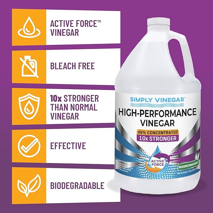 Simply Vinegar Industrial Strength 49% Vinegar – High-Performance Concentrated Cleaner for Home, Garden, Driveways & More – Biodegradable & Bleach-Free (Not for Food Use) - 1 Gallon (128 oz)