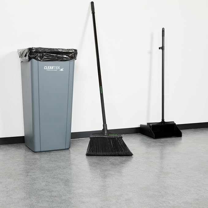 Restaurantware-Clean Tek Professional 13.78 Inch Heavy-Duty Broom, 1 Angle Broom with 58” Steel Handle - Flagged Bristles, Durable Wooden, Commercial Use, for Deck, Driveway, Garage, Yard, Patio
