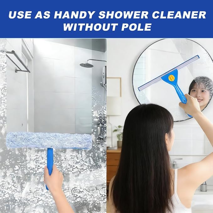 78" Window Cleaning Squeegee Kit with 3-Gallon Bucket, 14" Squeegee and 15" Scrubber, Professional Windows Washing Cleaner Tool for Outdoor, Home, Commercial Use (with Bucket kit)