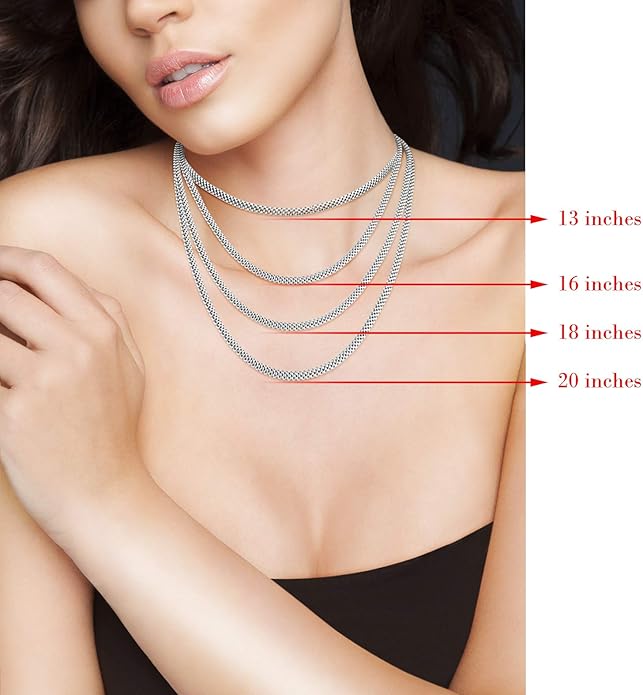 Miabella 925 Sterling Silver Italian 4mm Mesh Link Chain Necklace for Women, Made in Italy