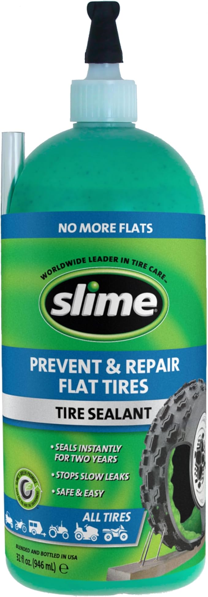 Slime 10009 Flat Tire Puncture Repair Sealant, Prevent and Repair, All Off-Highway Tubeless Tires, 32 oz Bottle