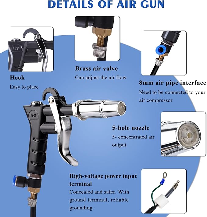 Anti Static Guns 4.6KV Ionizing Air Guns for Industrial Electrostatic Elimination (110V)