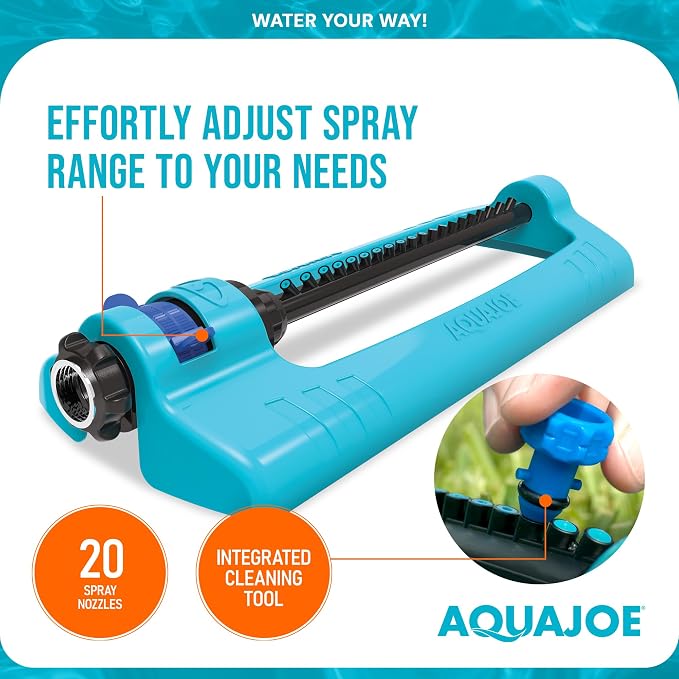 Aqua Joe Multi-Function Hose Nozzle with Smart Throttle and 7 Sprayer Patterns Bundled with Oscillating Sprinkler with Adjustable Spray