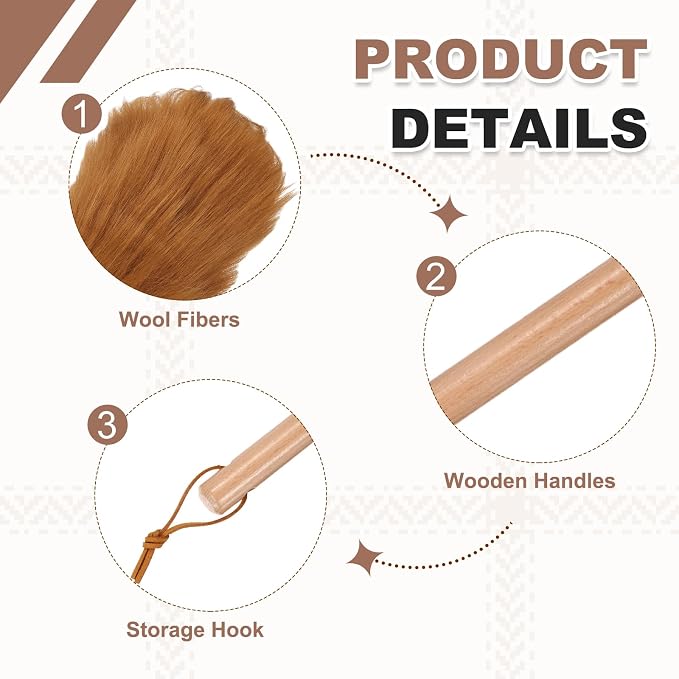 uxcell Wool Duster, 14.2" Natural Feather Cleaner Household Cleaning Duster with Solid Wooden Handle for Cleaning Fans Window Blinds Shelves Furniture, Light Brown
