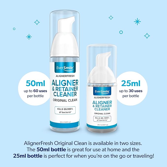 EverSmile AlignerFresh Original Clean Foam – Cleaner Compatible w/Invisalign and All Clear Aligners & Retainers – Eliminates Bacteria, Whitens Teeth, Fights Bad Breath – 50ml (4 Pack)