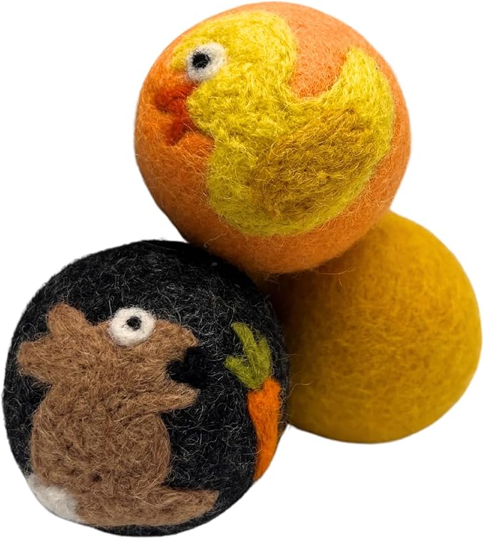 Hustle & Blush Wool Felt Balls 6 Pack, Love Ewe Pet Supplies - 2 inch Felted Wool Cat Toys Mouse and Duck & Bunny, 100% New Zealand Wools Felt Cat Toys Handmade Wools Felts Balls, Cats Felts