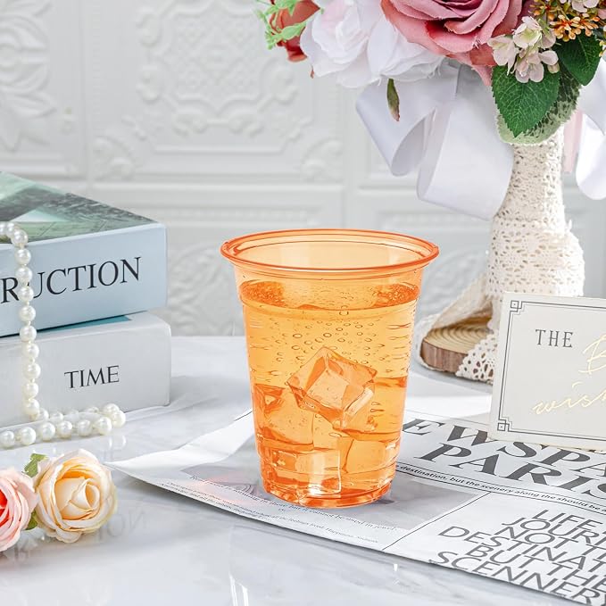 50 Pack Orange Clear Plastic Cups 12 oz Disposable Drinking Cups for Fall Wedding Orange Birthday Party Supplies