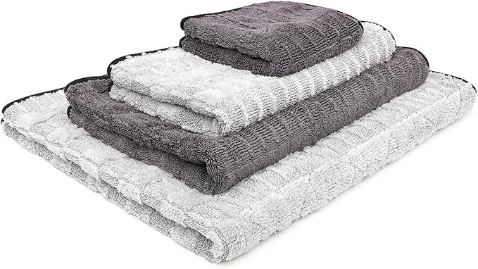 The Rag Company Gauntlet Car Drying Towel, Ultra-Absorbent 70/30 Blend Korean Microfiber, Dries Vehicles Faster Without Scratching, 900 GSM, 15x24 Inches, Ice Grey/Grey, 2-Pack