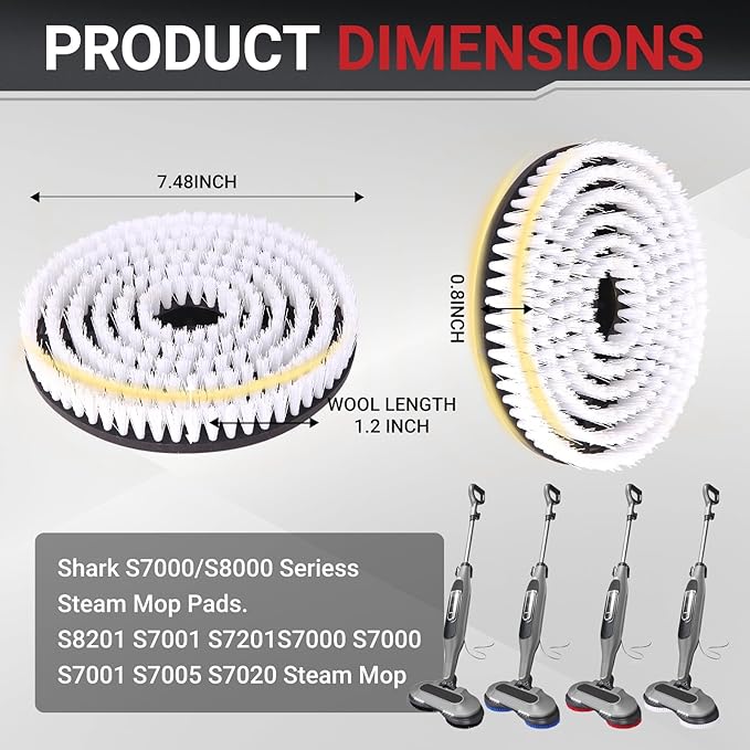 2PC S7001 Enhanced Replacement Brush Heads for Shark S8201/S7000 Series, for Deeper Cleaning of Hard Floors with Shark Steam Mops (White)