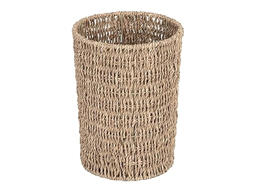StorageWorks Wicker Waste Basket, Small Trash Can with Handwoven Seagrass, Wicker Garbage Can for Bedroom, Bathroom, 1 Pack