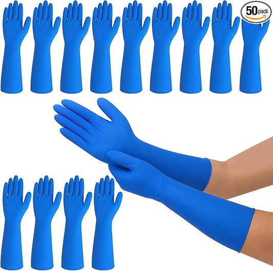 50 Counts 16" Long Disposable Nitrile Gloves Latex Free Dishwashing Gloves Waterproof for Household Clean Gardening(Blue,L)