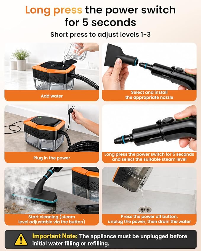 Steam Cleaner for Home & Car – Handheld Steamer for Cleaning with 2500W High Temperature, 3 Modes, 12 Accessories & 1.8L Large Tank, Portable Steam Cleaner for Couch, Grease, Kitchen, Bathroom, Car