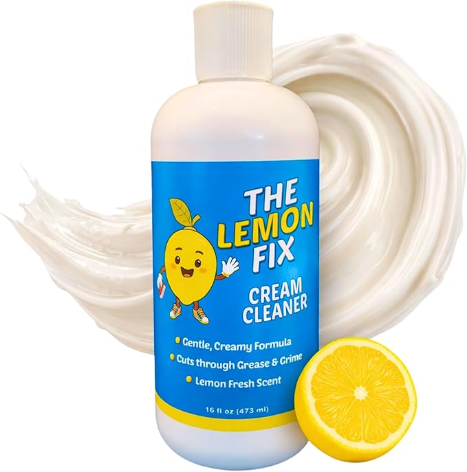 Cream Cleaner and Lemon All Purpose Cleaner for Kitchen, Bathroom, Shower, Tile & Oven, Cuts Grease & Grime, Gentle Formula Multipurpose Cleaner, The Lemon Fix, Made in USA, 16oz Bottle, Single