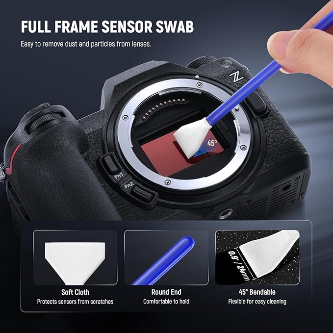 NEEWER 6 in 1 Camera Lens Cleaning Kit for Electronics, Phones, Tablets, 3X Double Head Lens Brush Pen + 2X 24mm Full Frame Sensor Swab + 1x Cleaning Cloth, HM-48
