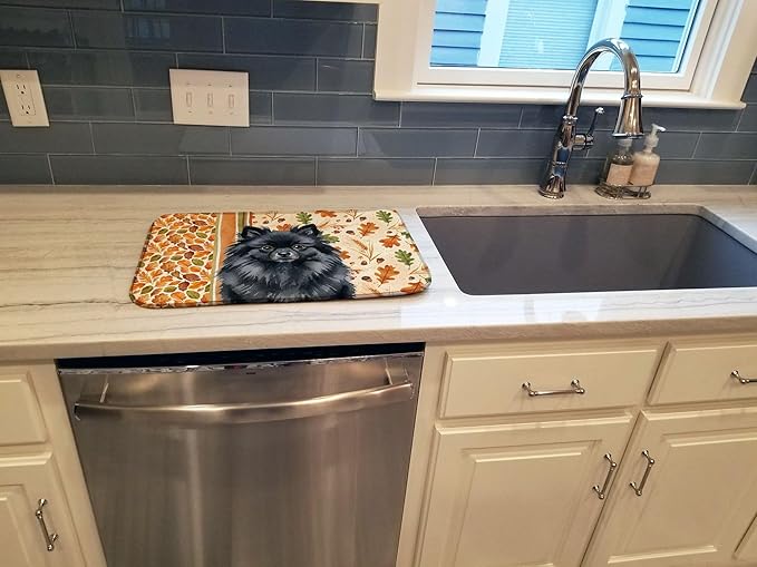Caroline's Treasures Black Pomeranian Heirloom Fall Dish Drying Mat Absorbent Dish Drying Mat Pad for Kitchen Counter Dish Drainer Mat for Countertop, 14 x 21", Multicolor