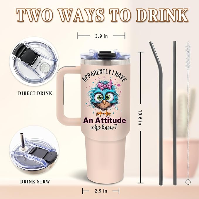 DUUV Sarcastic Tumbler for Women, Apparently I Have an Attitude Who Knew Funny 40 Oz Coffee Mug Tumbler with Handle, Thanksgiving Christmas Birthday Gifts for Coworker, Friend, Sister, 1PCS