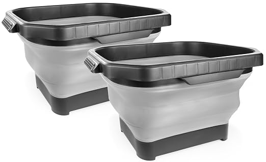 MaxWorks 51241 Collapsible Silicone Bucket – 5.3 Gallon (20L) Capacity - Foldable Portable Water Pail for Camping, Fishing, Gardening, and House Cleaning - Space Saving Design - 2 Pack