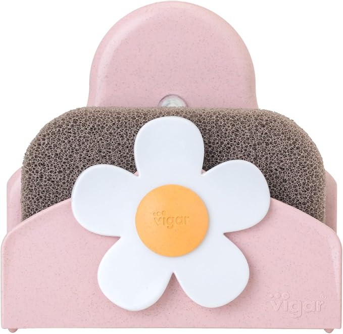 Vigar Florganic Bundle of 2 - Daisy-Shaped Dish Brush with Vase Holder + Daisy Sponge Holder with Suction Cup and Sponge for Kitchen Sink Caddy