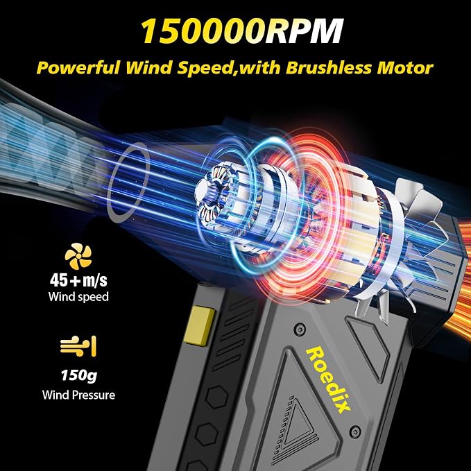 Compressed Air Duster, 150000RPM Electric Air Duster, Replace Compressed Air Can - No Canned Air, Portable Air Blower for Computer, Keyboard Clean, Car,Home Cleaning (Yellow)