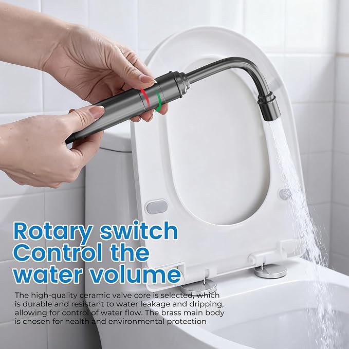 Handheld Toilet Bidet Sprayer for Toilet - Adjustable Flush Angle & Water Pressure for Bathroom Diaper Shower, All Brass Handheld Bidet Sprayer with Superior Complete Spray Hoses Kit (Grey)