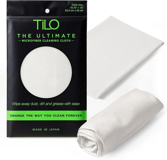 TILO Microfiber Cleaning Cloth – 19x13 Inch Ultra-Absorbent, Reusable Soft Polishing Cloth for Dust, Grease, Dirt – Non-Abrasive – White (White)