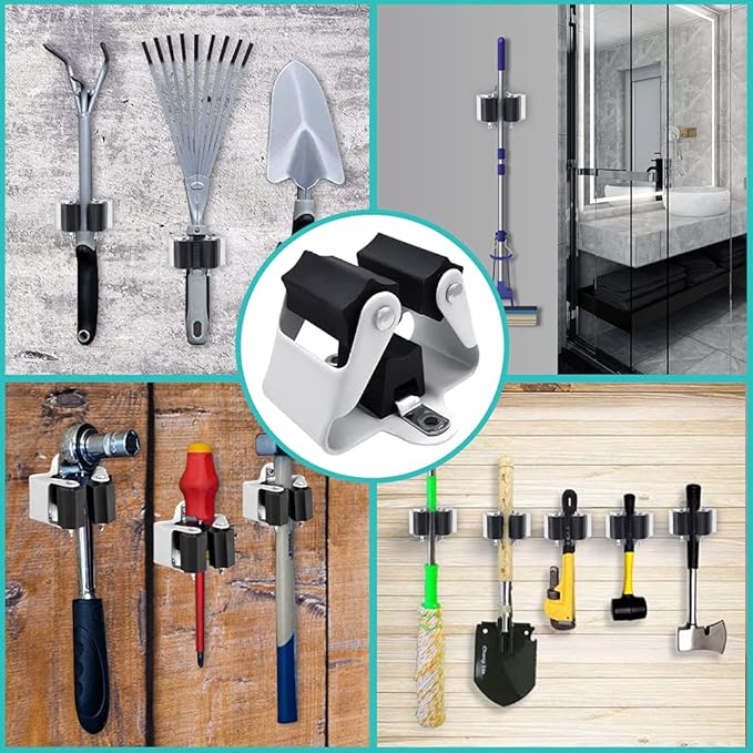 3-H Stainless Steel Broom Holder Wall Mount, Heavy Duty Mop and Broom Organizer with Screws, Tool Storage Rack for Kitchen, Laundry, Bathroom, Garage, Garden Shed,Matte Black,20