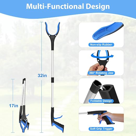 8 Pack 32 Inch Grabber Reacher Tool, Heavy Duty Lightweight Trash Picker Upper Grabber for Elderly Assist, Easy-Grip Non-Slip Handle, Multi-Use Home Outdoor Community Cleanup Mobility Aid Tool