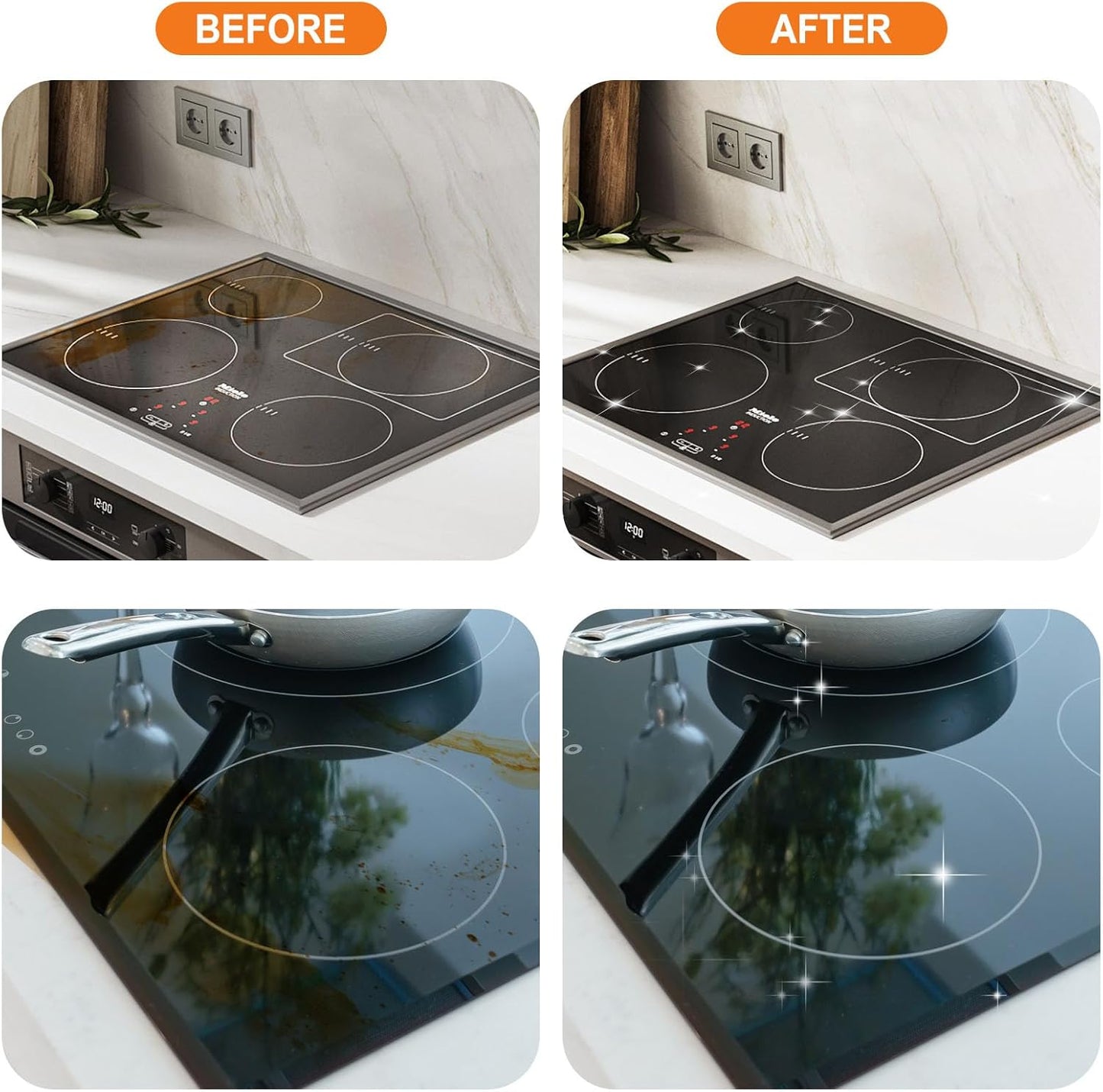 Glass Stove Top Cleaner Kit, 12 Oz Glass Cooktop Cleaner Non-Abrasive, Stove Oven Cleaner & Polish For Ceramic, Electric, Induction, Flat Top Stovetop, Gas - With Scrubbing Pad, Scraper, Cloth