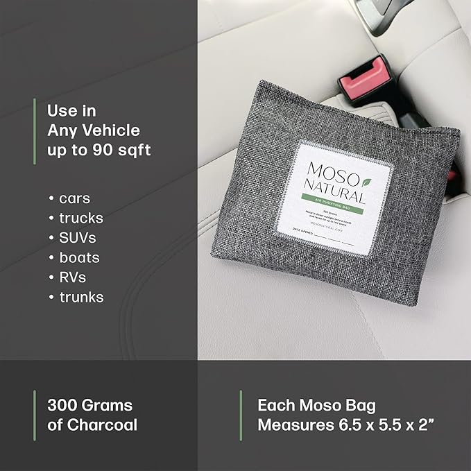 Moso Natural Scent-Free Odor Elimination Clean Car Set (1) Scent-Free Car Air Freshener Spray & (1) Moso Bamboo Charcoal Air Purifying Bag
