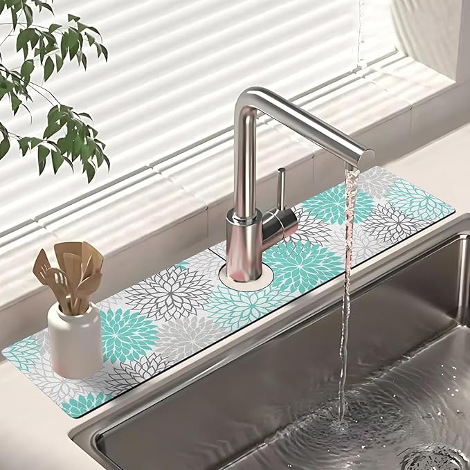 Dish Drying Mat for Kitchen Counter Matt, 2PCS 23"x15" Dish Drainer Mat & 24"x5.5" Sink Splash Guard, Super Absorbent Non-slip Rubber Backed