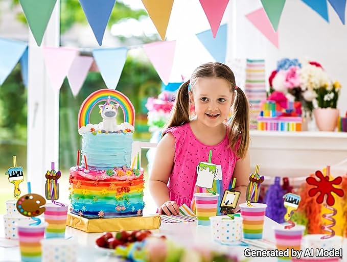 24pcs Art Painting Curly Straws for Cocktail Drink and Brushes Pad Paint Birthday Party Supplies Decorations Welcome Back to School Art Painting Party Favors with 2 Cleaning Brushes 8 Colors Straws