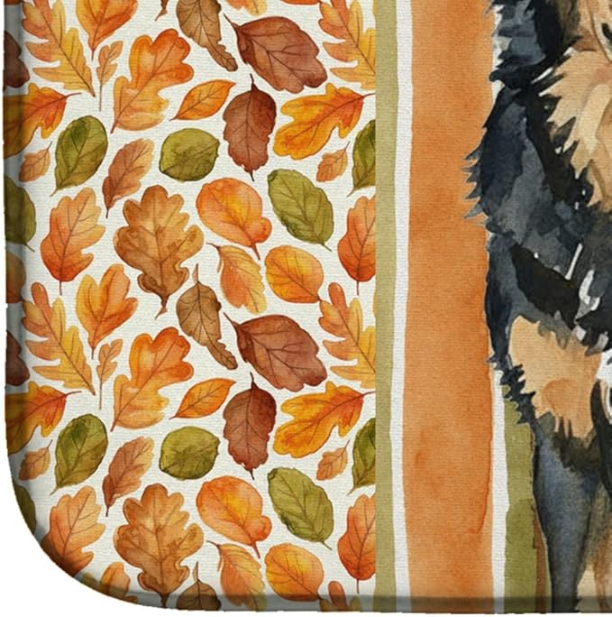 Caroline's Treasures Black and Tan Tibetan Mastiff Heirloom Fall Dish Drying Mat Absorbent Dish Drying Mat Pad for Kitchen Counter Dish Drainer Mat for Countertop, 14 x 21", Multicolor