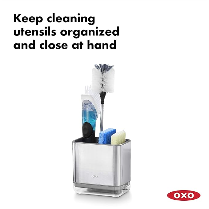 OXO Good Grips Stainless Steel Soap Dispensing Sponge Holder + Sinkware Caddy