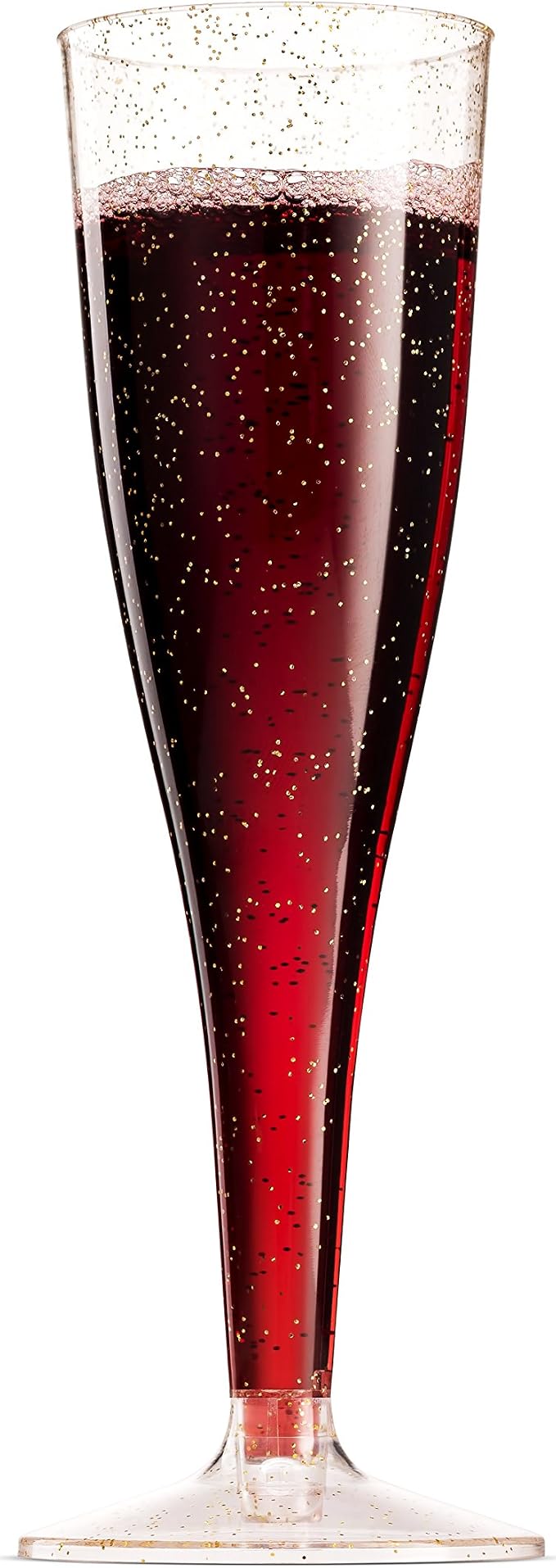 Munfix 100 Plastic Champagne Flutes - 5 Oz Disposable Gold Glitter Champagne Glasses for Parties, Mimosa Bar, Events, Wedding and Shower Party Supplies - Toasting Cocktail Cups