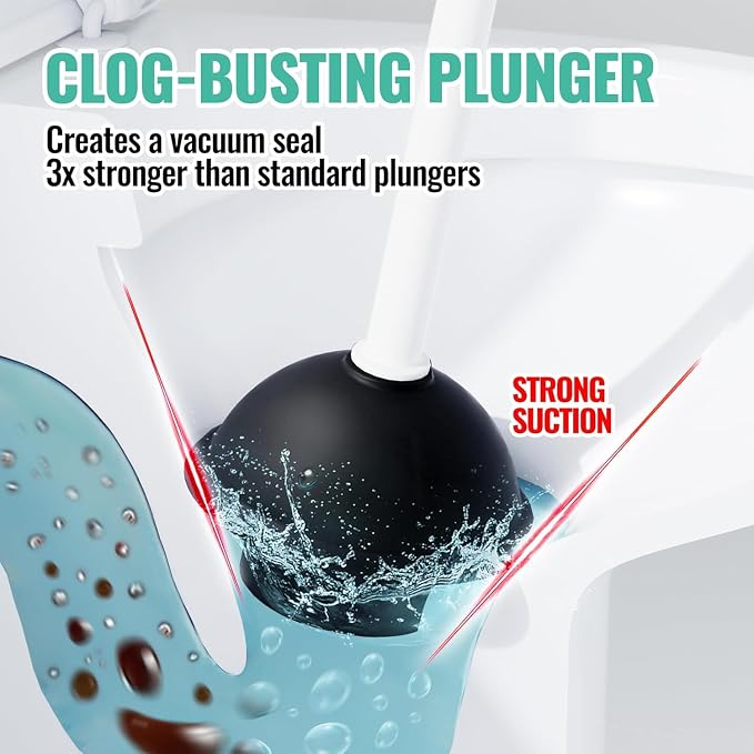 2PACK 4 in 1 Toilet Brush and Plunger Set with Crevice Cleaning Brush, Toilet Plunger and Brush Set with Extra Long Handle, Plungers for Bathroom Accessories, Toilet Plunger with Holder, White