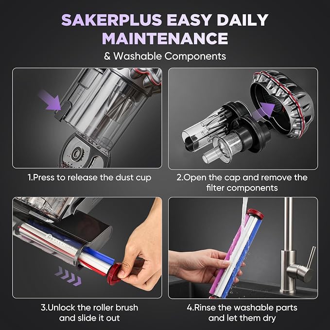 SakerPlus Powerful Bed Vacuum Cleaner, 350W Corded Mattress Vacuum with 2-Cup System,Smart Dust Sensor,Washable Dust Cup & Roller Brush for Mattress, Sofa(16.4 ft Corded)