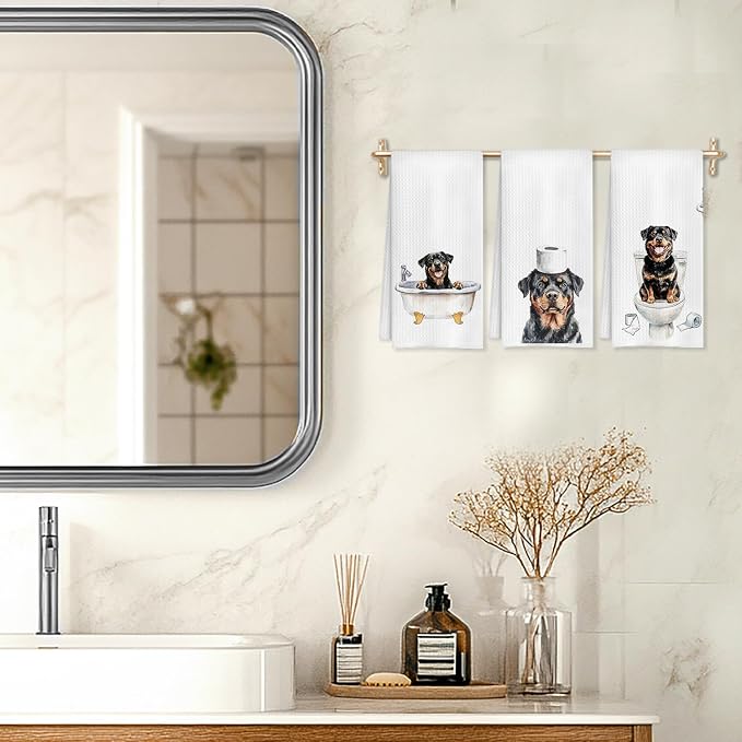 Funny Rottweiler Bathroom Decor Hand Towels Set of 3, Rottweiler Mom Gifts, Gifts for Rottweiler Lovers, Kids Dog Bathroom Decor, 16x24 Inch