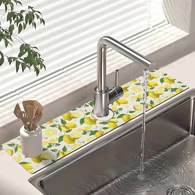 Dish Drying Mat for Kitchen Counter Matt, 2PCS 19"x12" Dish Drainer Mat & 24"x5.5" Sink Splash Guard, Super Absorbent Non-slip Rubber Backed