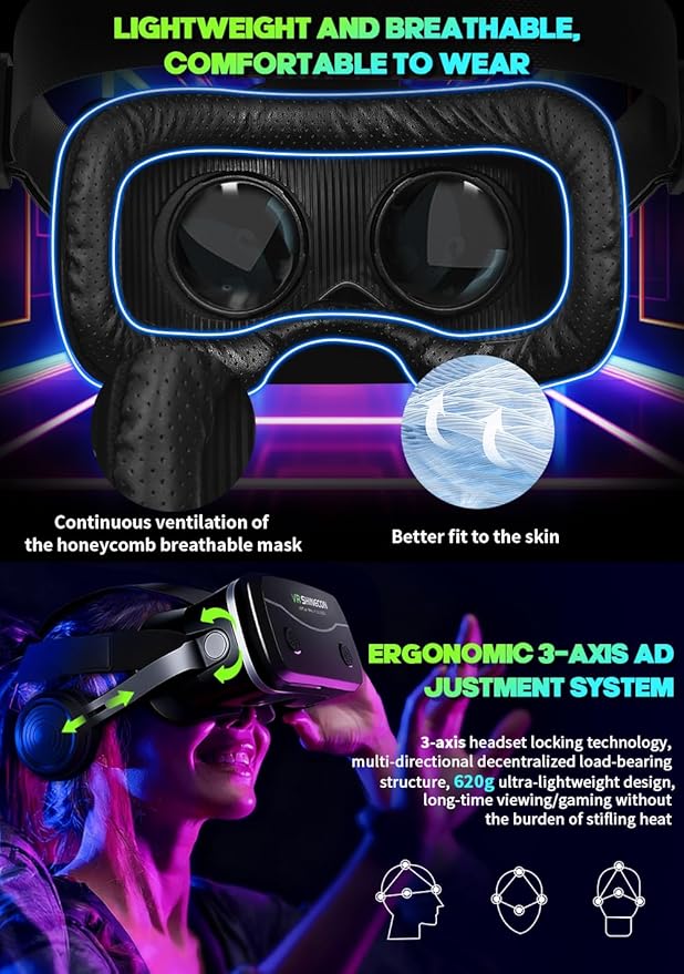 All-in-One Smartphone VR Headset | Built-in Hi-Fi Headphones, 120° Wide FOV, Aspherical Lenses | The Ultimate 3D Movie & Mobile Gaming Kit