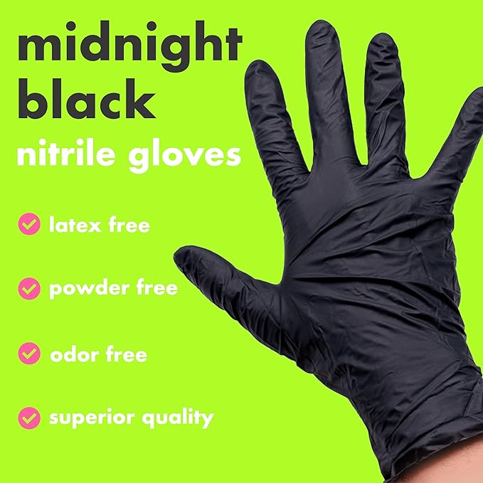 Colortrak Disposable Nitrile Gloves, Black, Luminous Collection Latex-Free, Powder-Free Hair Color Gloves for Chemical Processing & Salon Services, 1000 Count (10 Boxes), Medium