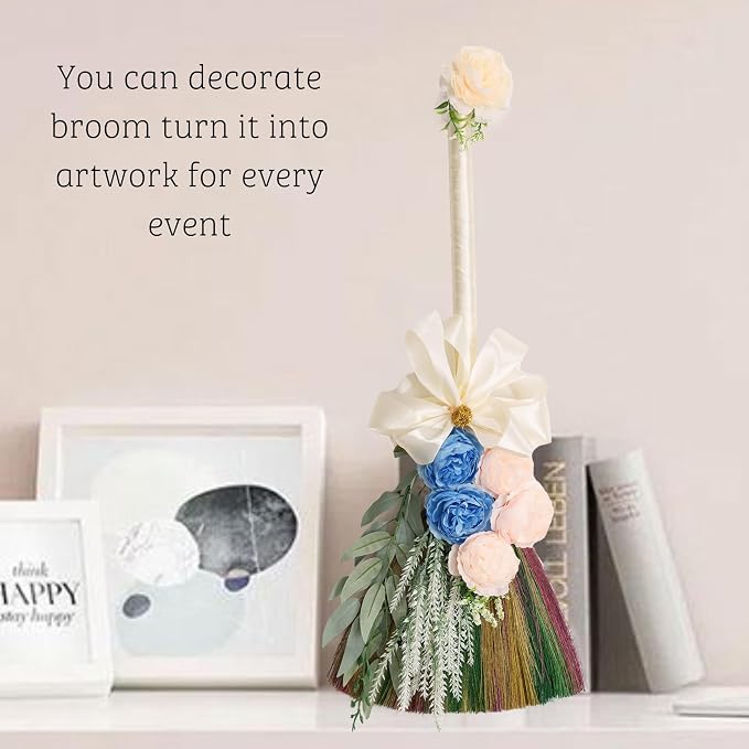 Vietnamese Colorful Straw Soft Broom, Natural Whisk Broom Sweeping Broom, Broom for Cleaning, Decorations Item Indoor Outdoor, Wedding Broom with 29.52" Length