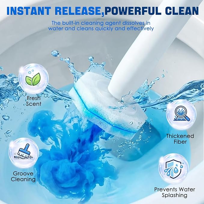 60 Count Toilet Wand Refills,Disposable Toilet Brush Refills Compatible with Clorox Toilet Wand,Upgrade Fiber Cleaner Heads,Secure Lock No Slip,Odor Neutralizing(Not Included Brush Rod)