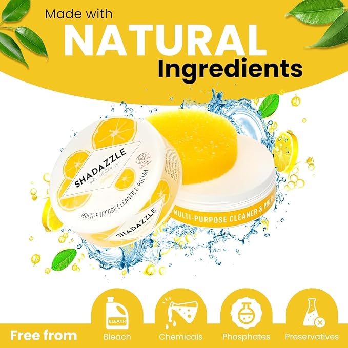 Shadazzle Natural All Purpose Cleaner and Polish, 3 Pack Lemon Scent | Clean & Polish Surfaces, All Natural Ingredients, Easy to Rinse, For Kitchen, Bathroom, Tiles, Glass, Sink, Stainless Steel