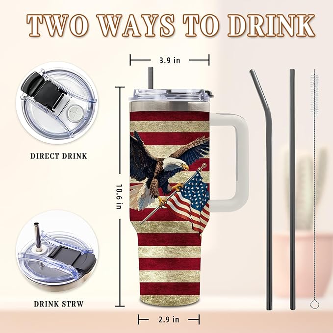 DUUV American Flag Tumbler 40 Oz, Eagle Gifts for Men on Birthday, US 250th Anniversary, Independence Day, Fathers Day, Patriotic Travel Mug for Men Dad Grandpa, Stainless Steel Insulated Mug, 1PCS