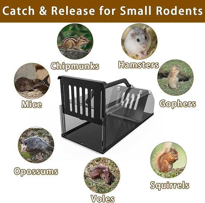 Humane Rat Trap Outdoor, Mouse Traps Work Chipmunk Rodent Trap for Indoors and Outdoors, Catch and Release Mouse Traps That Work, Easy to Clean & Reusable