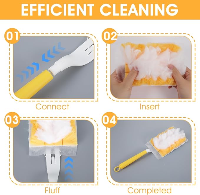 120 Pcs Duster Refills, Electrostatic Disposable Dusters Refills Compatible with Duster, Bulk Heavy Duty Dusters Refill for Blinds Ceiling Fans Furniture Multi-Surface Dusting, Unscented(Orange)