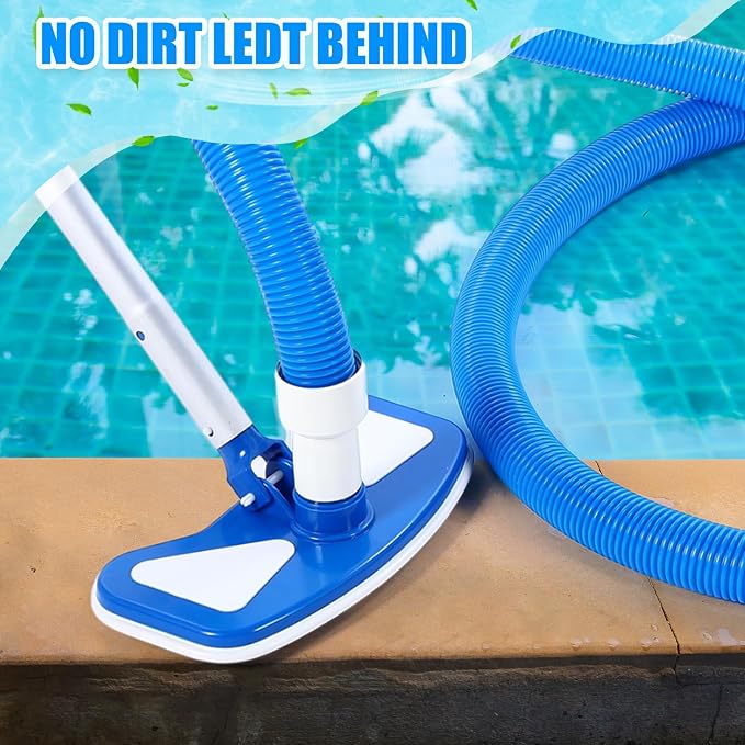 3 Pcs Pool Vacuum Kits Include 11.8" Vacuum Head with 47" Adjustable Pole with 1-1/2" x 18ft Long Hoses Flexible Head with Wheels for Above Ground Inground Pond Spa Hot Tub